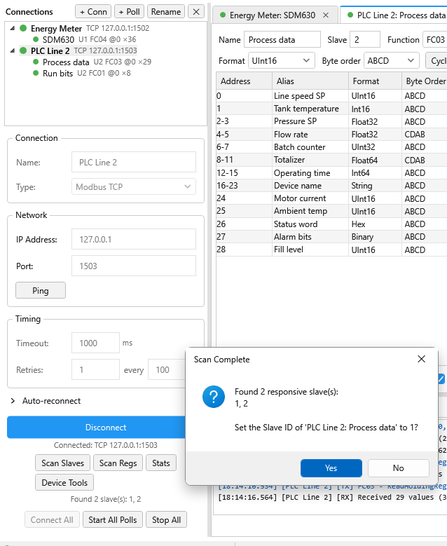Scan slaves result dialog